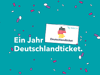 1 Jahr Deutschlandticket Schriftzug auf Konfetti