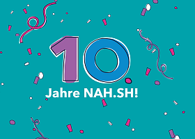10 Jahre NAH.SH Schriftzug mit Konfetti