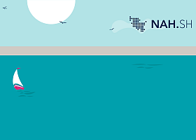 gezeichnetes Strandhintergrundbild mit NAH.SH Logo rechts oben in der Ecke