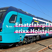 Bild: Zug Text: Ersatzfahrplan bei erixx Holstein