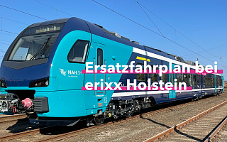 Bild: Zug Text: Ersatzfahrplan bei erixx Holstein