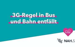 Bild 3G Weißer Text auf türkisen Hintergrund: 3G-Regel in Bus und Bahn entfällt