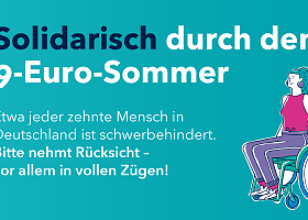 Solidarisch durch den 9 Euro Sommer Schriftzug auf türkisem Hintergrund