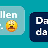 Man sieht Text und zwei Emojis mit der Aussage: Überall Baustellen im Nahverkehr. Damit es dann besser läuft.