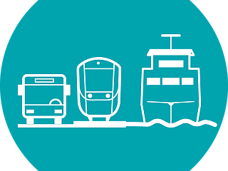 Icon mit Bus, Schiff und Zug in Türkis Icon mit Bus, Schiff und Zug in Türkis