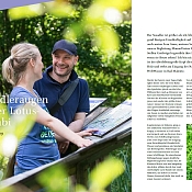 links: Mann und Frau in der Natur mit der Überschrift vier Adleraugen und der Lotuskohrabi, rechts: Artikel zur Überschrift