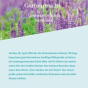 Blumen und Textüberschrift: Wahre Gartenpracht Landesgartenschau Eutin 2016