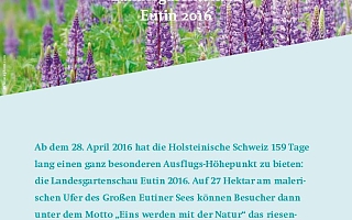 Blumen und Textüberschrift: Wahre Gartenpracht Landesgartenschau Eutin 2016