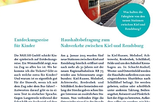 Herbstlich gestaltete Kopfzeile mit einem runden Bildausschnitt eines Zuges am Gleis, drunter zwei Artikel