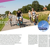 Personen auf Fahrrad, plus Artikel zur Überschrift: Kopf aus Gang rein