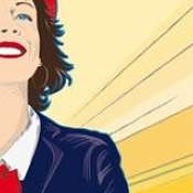 Eine strahlende Frau als Comic Zeichnung mit goldenem Hintergrund