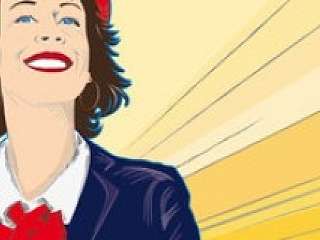 Eine strahlende Frau als Comic Zeichnung mit goldenem Hintergrund