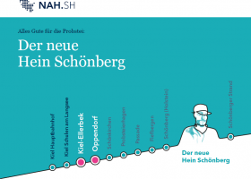 Plakat zur Reaktivierung der Strecke Schönberg Strand mit Haltestellen